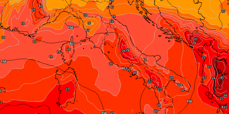 La situazione che vede il modello americano GFS per le ore 14:00 del primo giorno del nuovo mese di Settembre. Sulla Marsica, cielo poco nuvoloso e temperature stazionarie e quindi sempre oltre le medie del periodo in essere