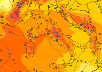 La situazione ad 850 hpa prevista per le ore 14:00 di Mercoledì 16 Settembre. Sul comparto marsicano, bel tempo con soltanto qualche locale addensamento e temperature in aumento di almeno un paio di gradi