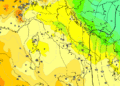 La situazione ad 850 hpa vista dal modello americano GFS per le ore centrali della giornata di Martedì 27 Ottobre. Sulla Marsica, temperature oltre le medie del periodo in essere