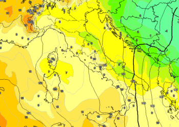 La situazione ad 850 hpa vista dal modello americano GFS per le ore centrali della giornata di Martedì 27 Ottobre. Sulla Marsica, temperature oltre le medie del periodo in essere